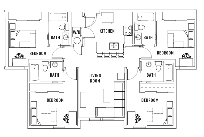 4 Bed - 4 Bath Private Bedroom