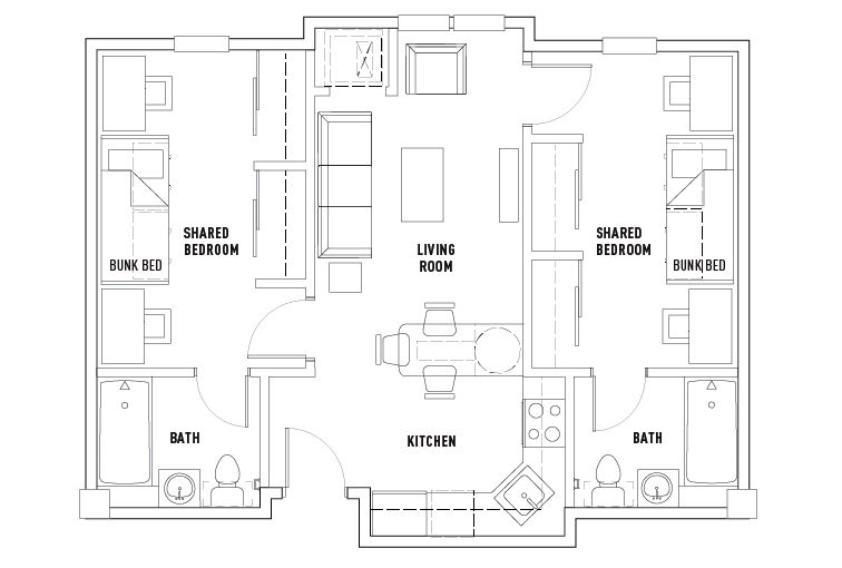 2 Bed - 2 Bath Shared Bedroom