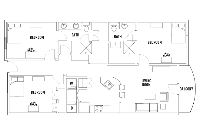 Texan: 3 Bed - 2 Bath A - Shared Bath