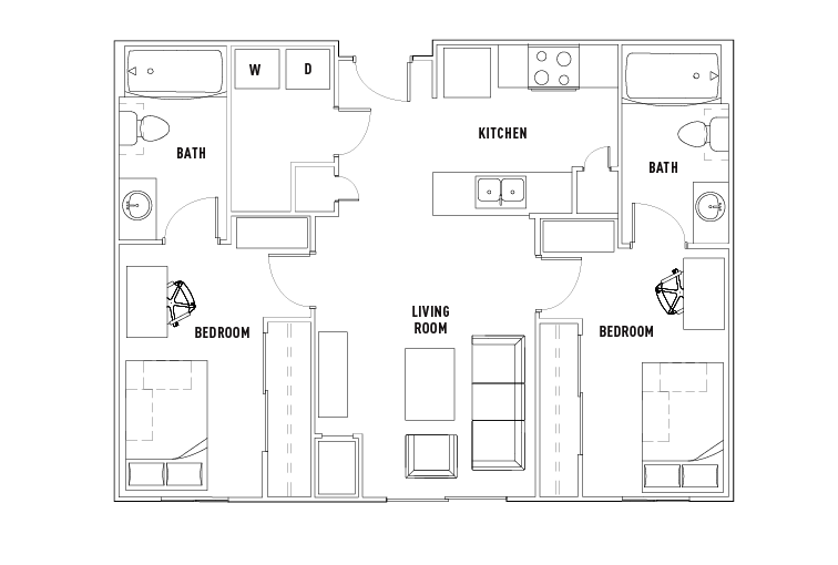 2 Bed - 2 Bath A Private Bedroom