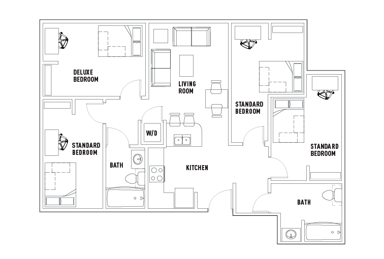 4 Bed - 2 Bath A Standard Bedroom