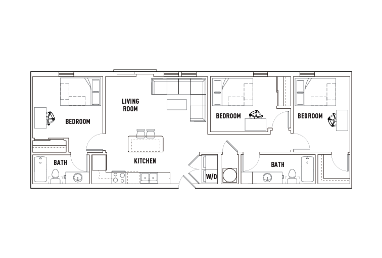 Phase 2 - 3 Bed - 2 Bath B Shared Bathroom