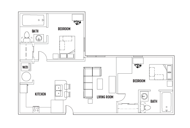 Floor Plans U Club Binghamton Student Housing Vestal NY   451 2 Bed 2 Bath ORIGINAL 01 