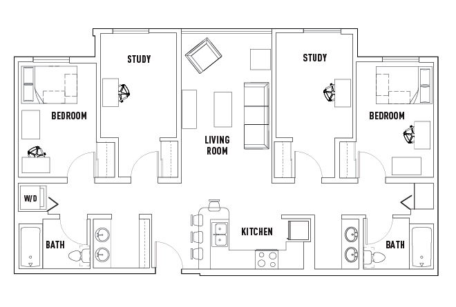 2 Bed - 2 Bath with Study