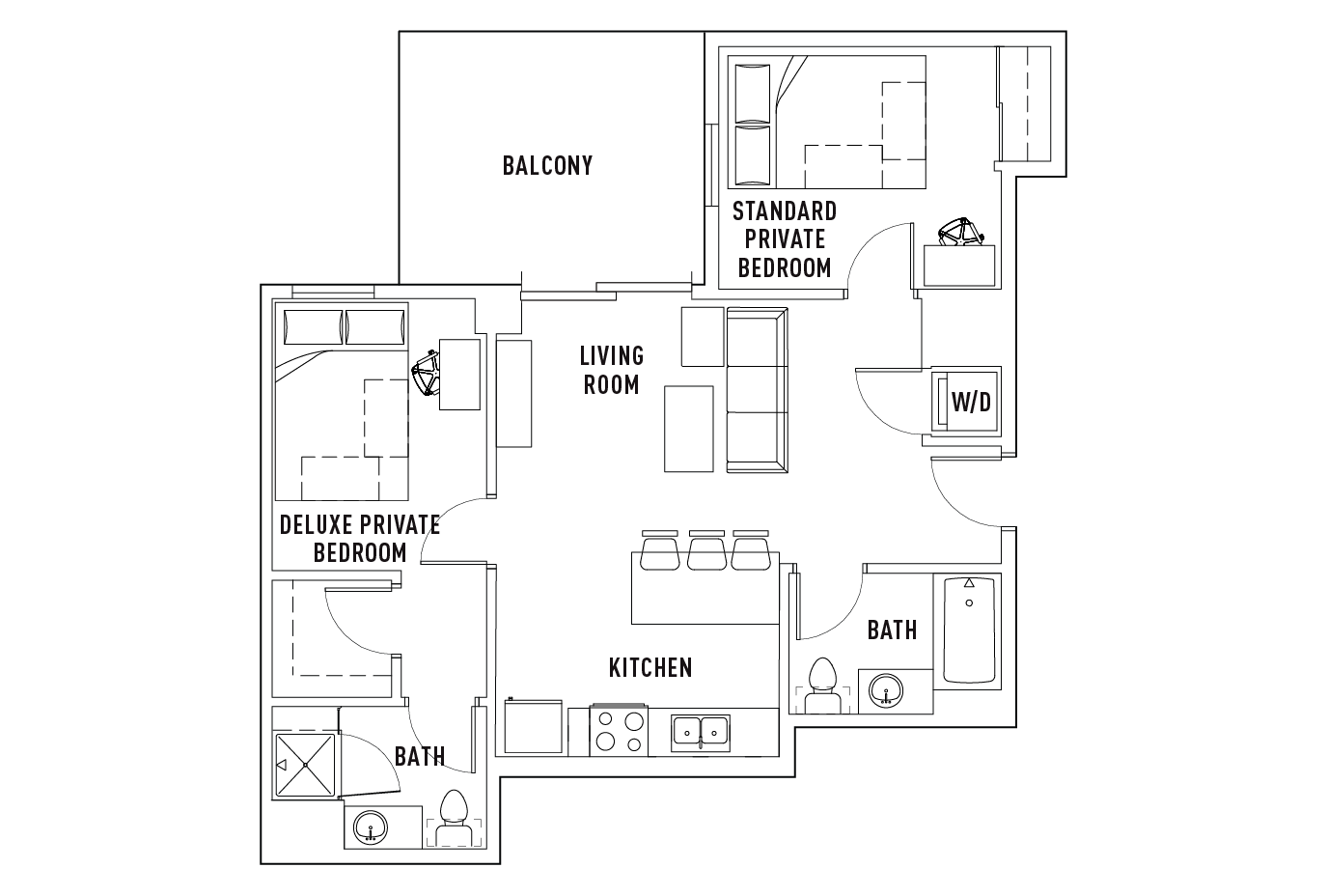 2 Bed - 2 Bath B Premium Standard Bedroom Private