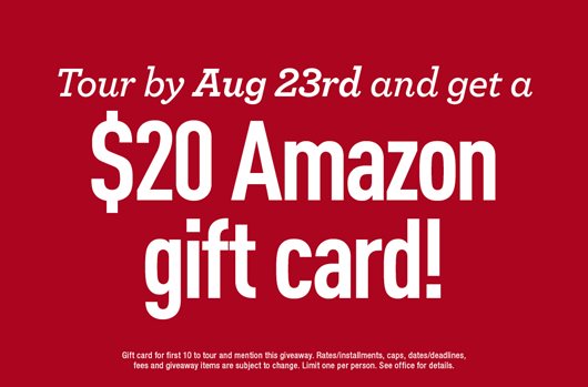 Tour by Aug 23rd and get a $20 Target giftcard