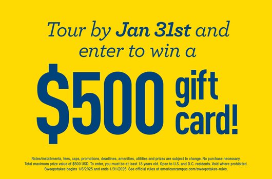 Tour by 1/31 and enter to win a $500 gift card!