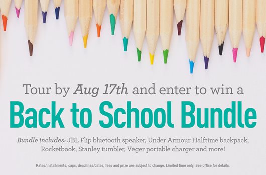 Take a tour by August 17th and enter to win a Back to School Bundle!