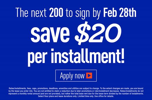 The next 200 to sign by Feb 28th save $20 per installment! Apply now ≥