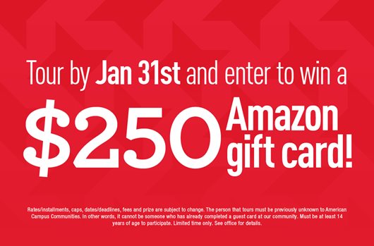 Tour by Jan 31 and enter to win a $250 Amazon gift card!