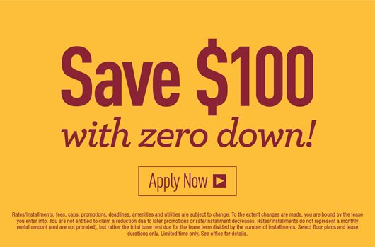 Save $100 with zero down