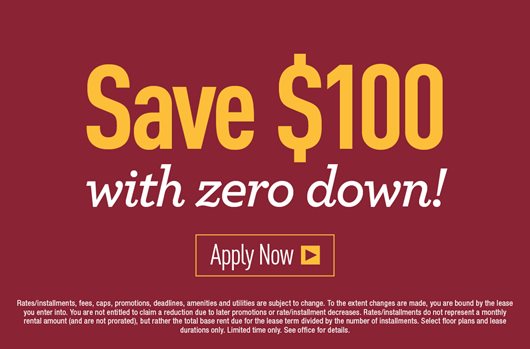 Save $100 with zero down 