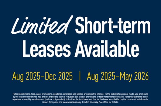 Limited Short Term Leases Available! Aug 2025 - Dec 2025 | Aug 2025 - May 2026