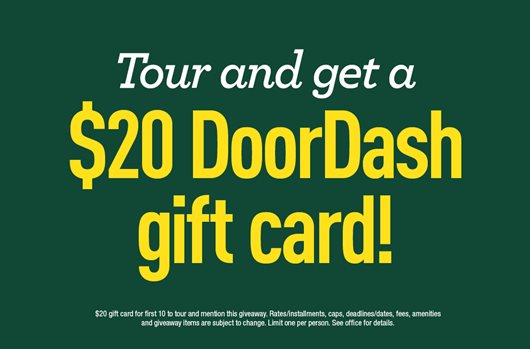 The first 10 to take a tour get a $20 DoorDash gift card!