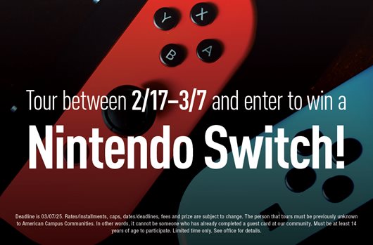 Tour between February 17th - March 7th and enter to win a Nintendo Switch!