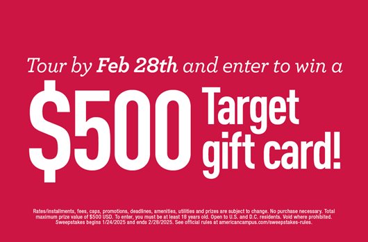 Take a tour by Feb 28th and enter to win a $500 Target Gift Card!