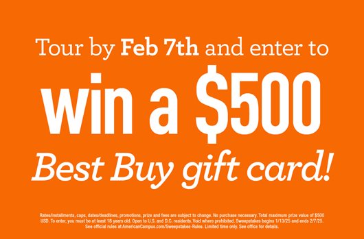 Tour by Feb 7th and enter to win a $500 Best Buy gift card!