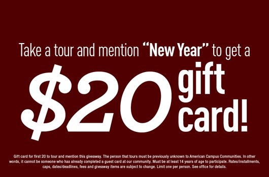 Tour and mention "New Year" to get a $20 gift card! Cap of 20.