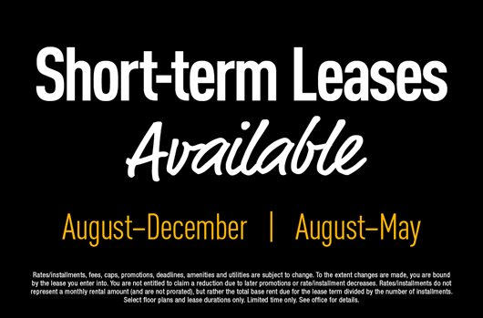 Short Term Leases Available August - December | August - May