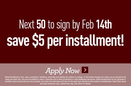 Next 50 to sign by February 14th save $5 per installment! Apply Now>