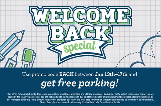 Use promo code BACK between Jan 13th-17th and get free parking!