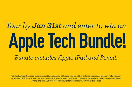 Tour by Jan 31st and enter to win an Apple Tech Bundle! (Apple iPad and Pencil)