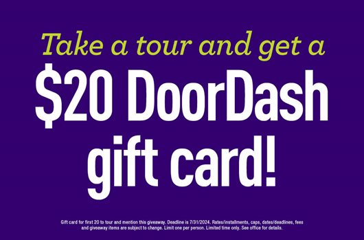 Tour and get a $20 DoorDash gift card