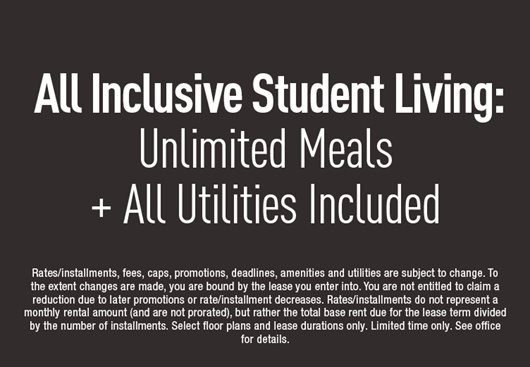 All Inclusive Student Living: Unlimited Meals + All Utilities Included 